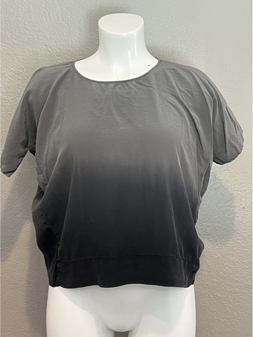 Eileen Fisher Petite PS 100% Silk Gray Black Ombré Dolman Sleeve Blouse Top